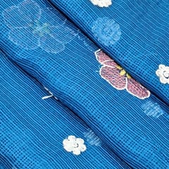 Peacock Blue Kota Checks Embroidered Floral Fabric – Thread & Sequins Work