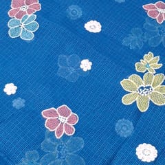 Peacock Blue Kota Checks Embroidered Floral Fabric – Thread & Sequins Work