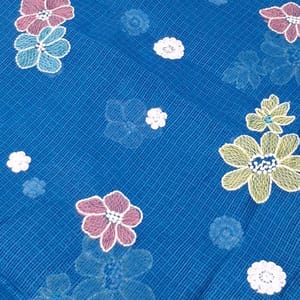 Peacock Blue Kota Checks Embroidered Floral Fabric – Thread & Sequins Work
