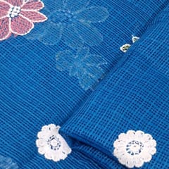 Peacock Blue Kota Checks Embroidered Floral Fabric – Thread & Sequins Work