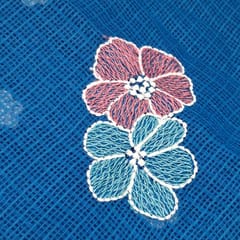 Peacock Blue Kota Checks Embroidered Floral Fabric – Thread & Sequins Work