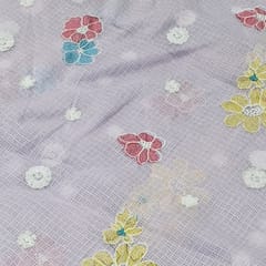 Lavender Kota Checks Embroidered Floral Fabric – Thread & Sequins Work
