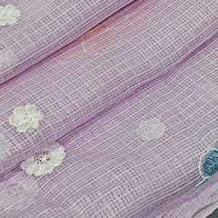 Lavender Kota Checks Embroidered Floral Fabric – Thread & Sequins Work