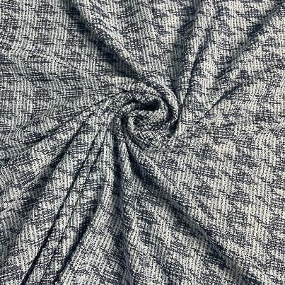 Navy Blue Colour Tweed ZigZag Fabric