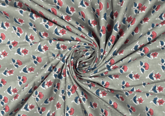 Printed Cotton Cambric Light Grey Pink Flowers