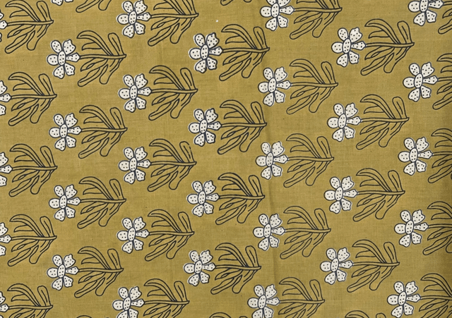 Printed Cotton Cambric Mustard White Flowers