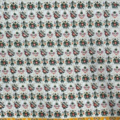 Bottle Green Colour Linen Slub Foil Printed Fabric