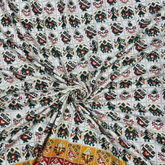 Bottle Green Colour Linen Slub Foil Printed Fabric