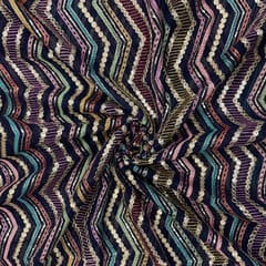 Navy Blue Colour Chevron Georgette Embroidered Fabric