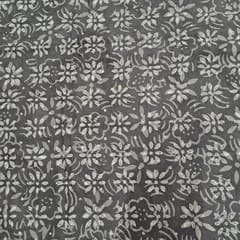 Dark Grey Colour Cambric Cotton Dabu Printed Fabric