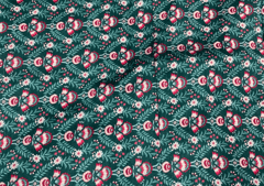 Pure Raw Silk Teal Green Red Flowers