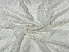 Dyeable Embroidered Chiffon White Silver Floral