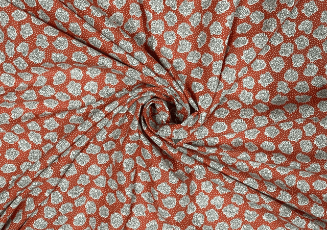 Printed Cotton Cambric Orange White Abstract