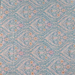 Sky Blue Colour Dola Silk Print with Embroidered Fabric