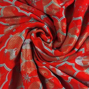 Red Colour Georgette Zari Printed Fabric
