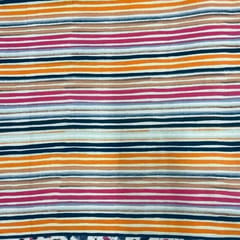 White MultiColour Stripes Cotton Linen Printed Fabric