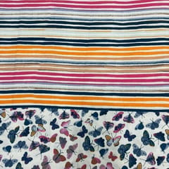 White MultiColour Stripes Cotton Linen Printed Fabric