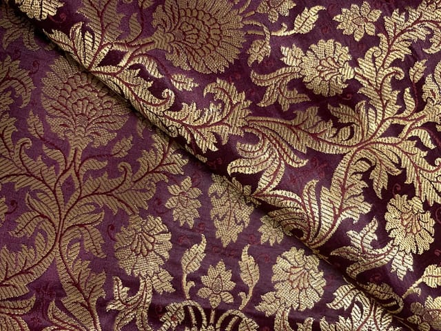 Wine Floral Semi Brocade Fabric