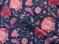Dark Blue Pink Floral Self Lycra Printed Fabric Fabric