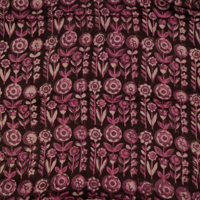 Wine and Pink Color Modal Satin Printed Fabric (1.90Meter Cut Piece)