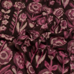 Wine and Pink Color Modal Satin Printed Fabric (1.90Meter Cut Piece)