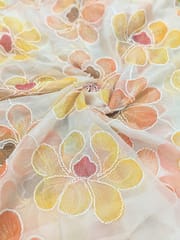 Yellow Positioned Print Fabric With Beads