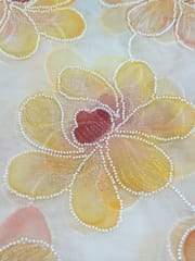 Yellow Positioned Print Fabric With Beads