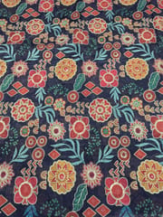 Navy Blue Linen Position Printed Fabric
