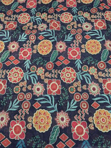 Navy Blue Linen Position Printed Fabric