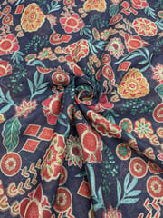 Navy Blue Linen Position Printed Fabric