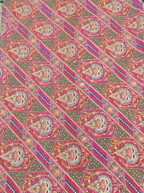 Rani Pink Crepe Position Printed Fabric