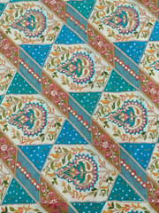 Turquoise Blue Crepe Position Printed Fabric