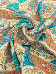 Turquoise Blue Crepe Position Printed Fabric