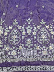 Purple Viscose Tissue Fabric With Sequins and Beads work