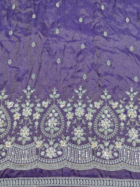 Purple Viscose Tissue Fabric With Sequins and Beads work