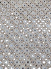 White Dyeable Georgette Fabric With Mirror & Beads Work