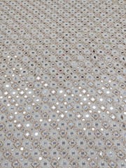 White Dyeable Georgette Fabric With Mirror & Beads Work