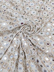 White Dyeable Georgette Fabric With Mirror & Beads Work