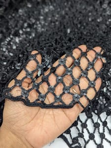 Black Cutwork Lace Fabric With Sequins Work