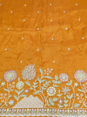Orange Viscose Tissue Fabric With Multi Thread and Beads Embroidery