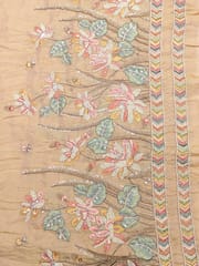 Beige Viscose shimmer Tissue Fabric With Multi thread and Beads Embroidery