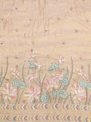 Beige Viscose shimmer Tissue Fabric With Multi thread and Beads Embroidery