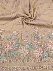 Beige Viscose shimmer Tissue Fabric With Multi thread and Beads Embroidery