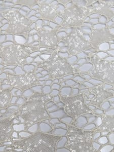 Off-White Dyeable Cutwork Lace Fabric With Sequins Work