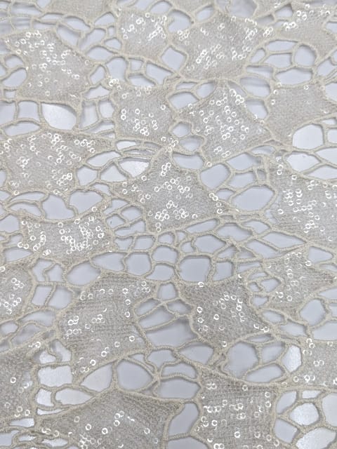 Off-White Dyeable Cutwork Lace Fabric With Sequins Work