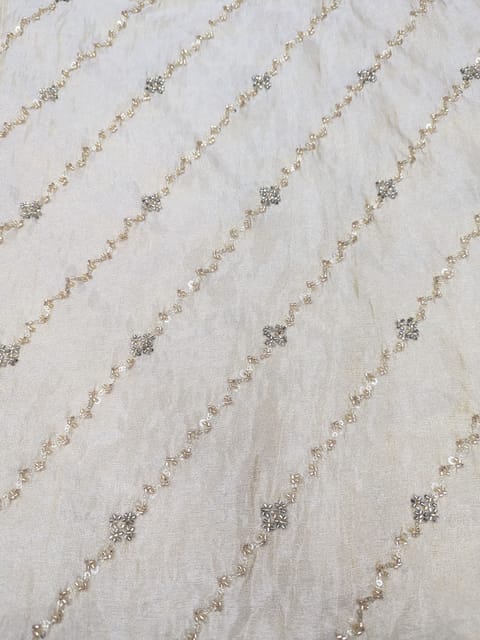 Pale Gold Viscose Shimmer Tissue Fabric With Sequins & Bead Embroidery Work