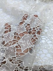 Off-White Dyeable Cutwork Lace Fabric With Sequins Work