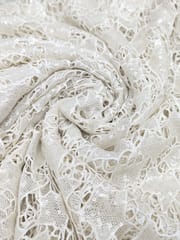 Off-White Dyeable Cutwork Lace Fabric With Sequins Work