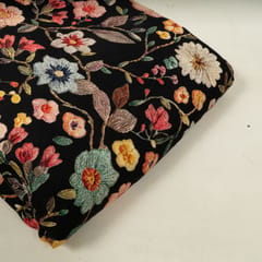 Black Multi Colour Floral Rayon Printed Fabric
