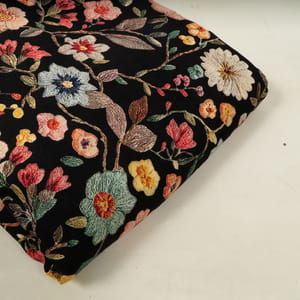 Black Multi Colour Floral Rayon Printed Fabric